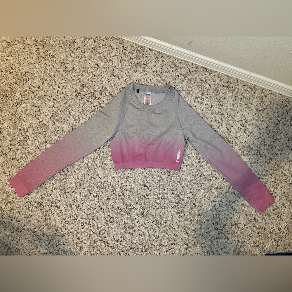Gymshark Adapt Ombre Seamless Long Sleeve Crop Top - Light Grey Marl/Pink